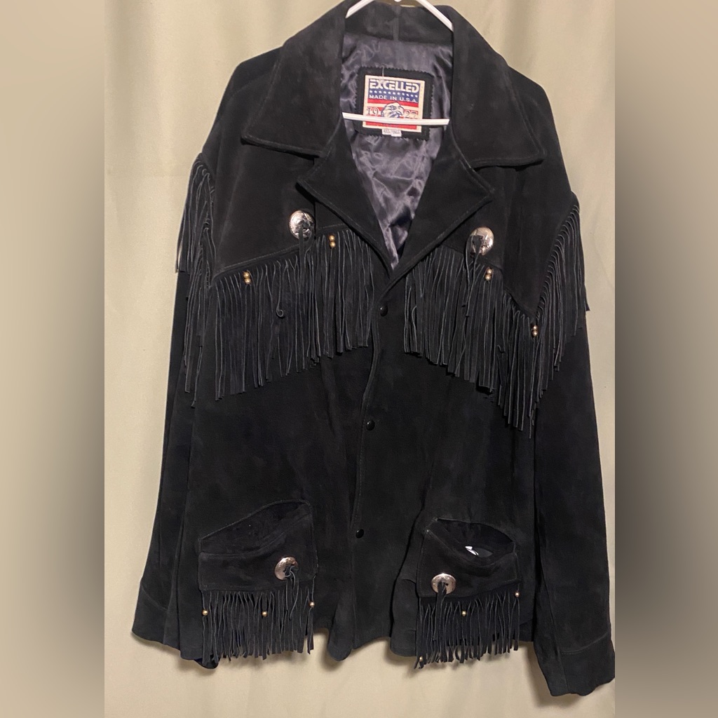 Vintage Excelled Western-Style Fringe Genuinesuede Leather Jacket Black 4xl Tall